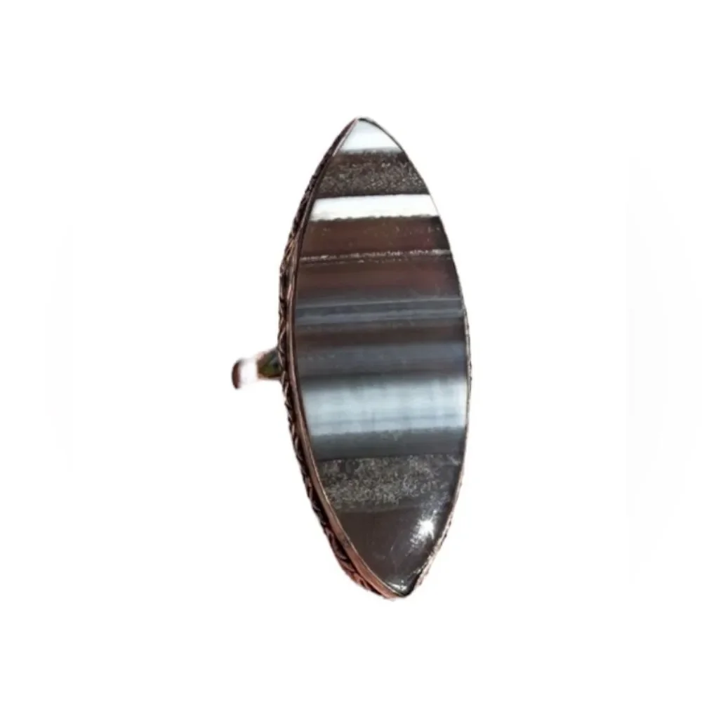 NEW 925 Sterling Silver Owyhee Opal Striped Gemstone Statement Ring Size 8.75